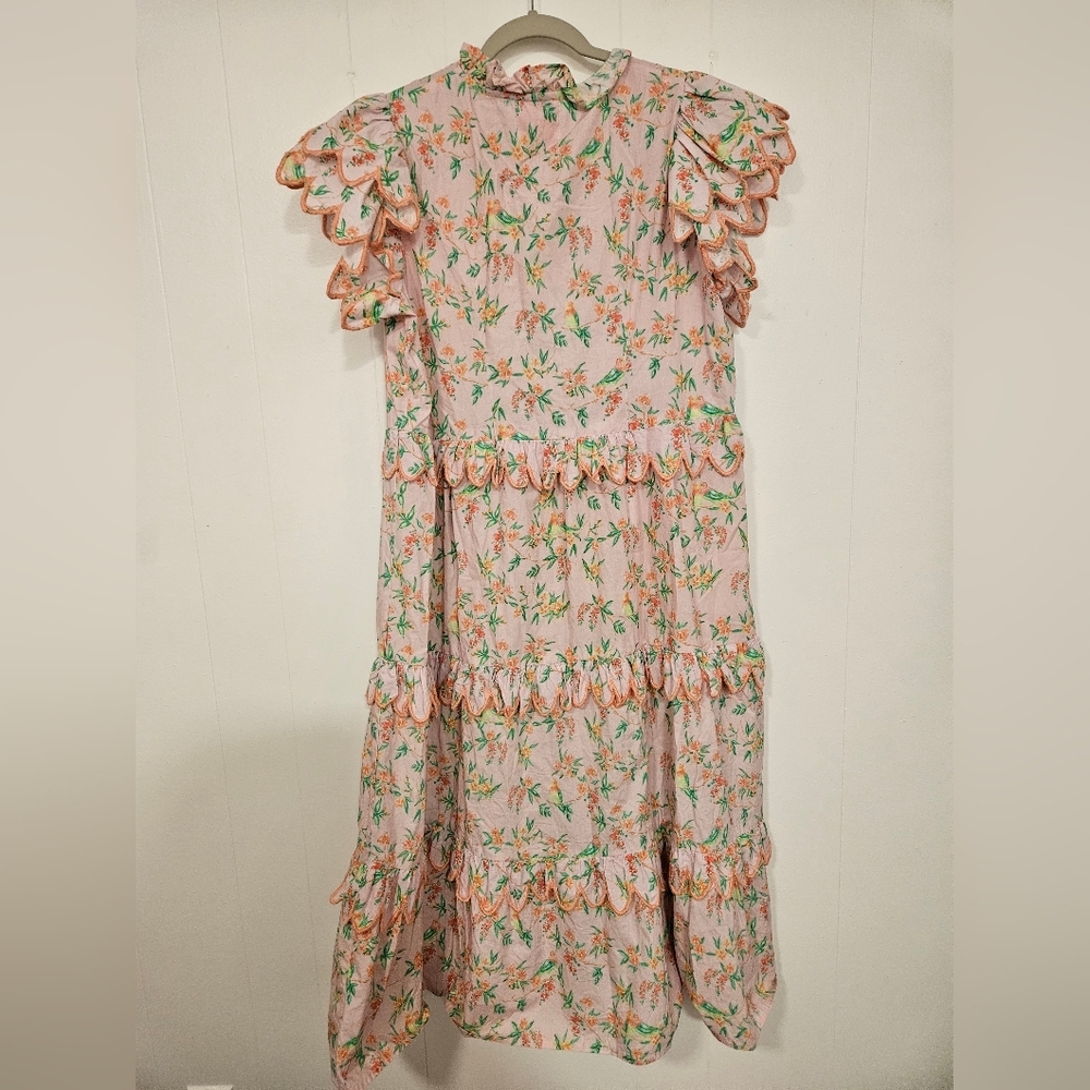 Victoria Dunn Pink Floral Ruffle Tiered Midi Dress - Picture 6 of 7